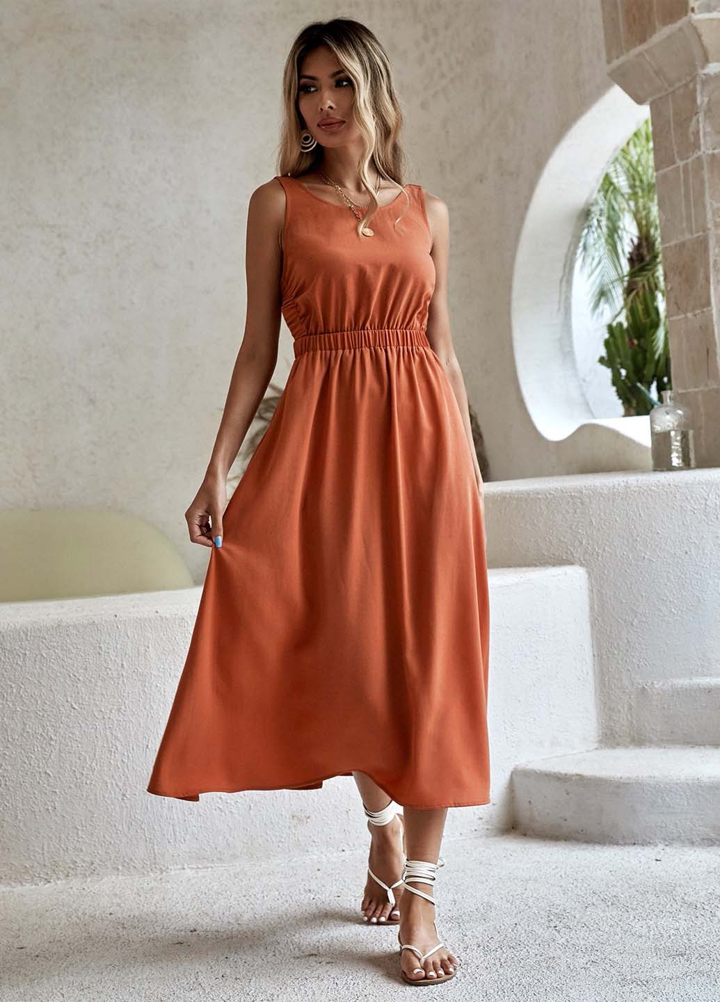 Теракотова кежуал сукня кльош SHEIN однотонна