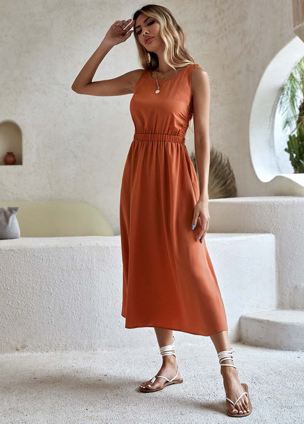 Теракотова кежуал сукня кльош SHEIN однотонна
