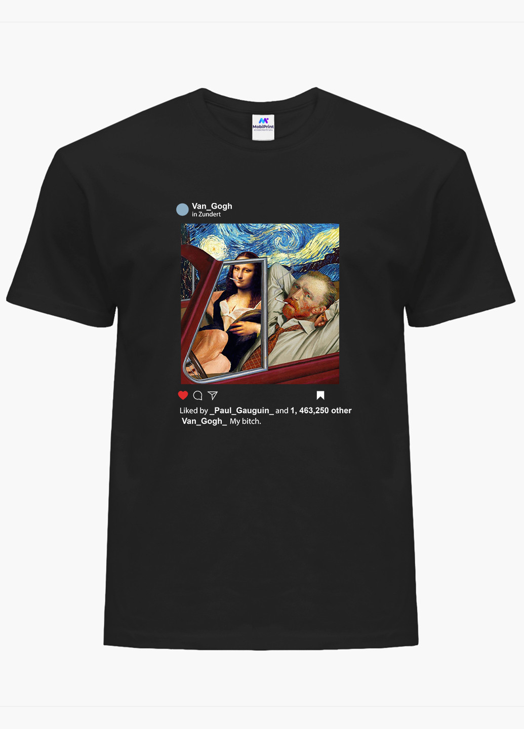 Чорна футболка чоловіча інстаграм ван гог і джоконда (van gogh and la gioconda) (9223-2952-1) xxl MobiPrint