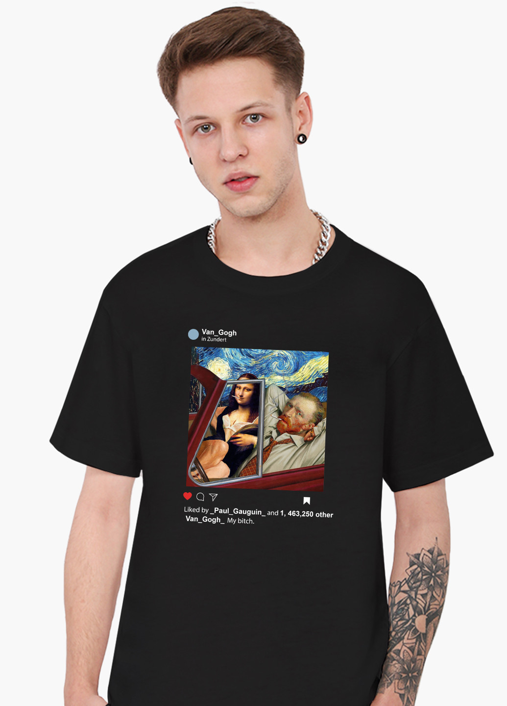 Черная футболка мужская инстаграм ван гог и джоконда (van gogh and la gioconda) (9223-2952-1) xxl MobiPrint