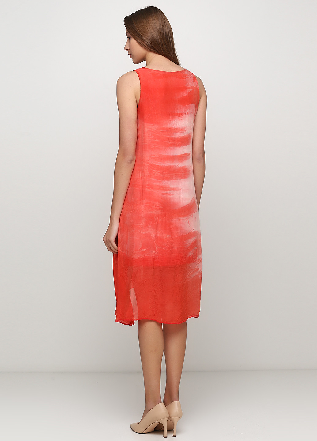 Красное кэжуал платье а-силуэт Made in Italy градиентное ("омбре")