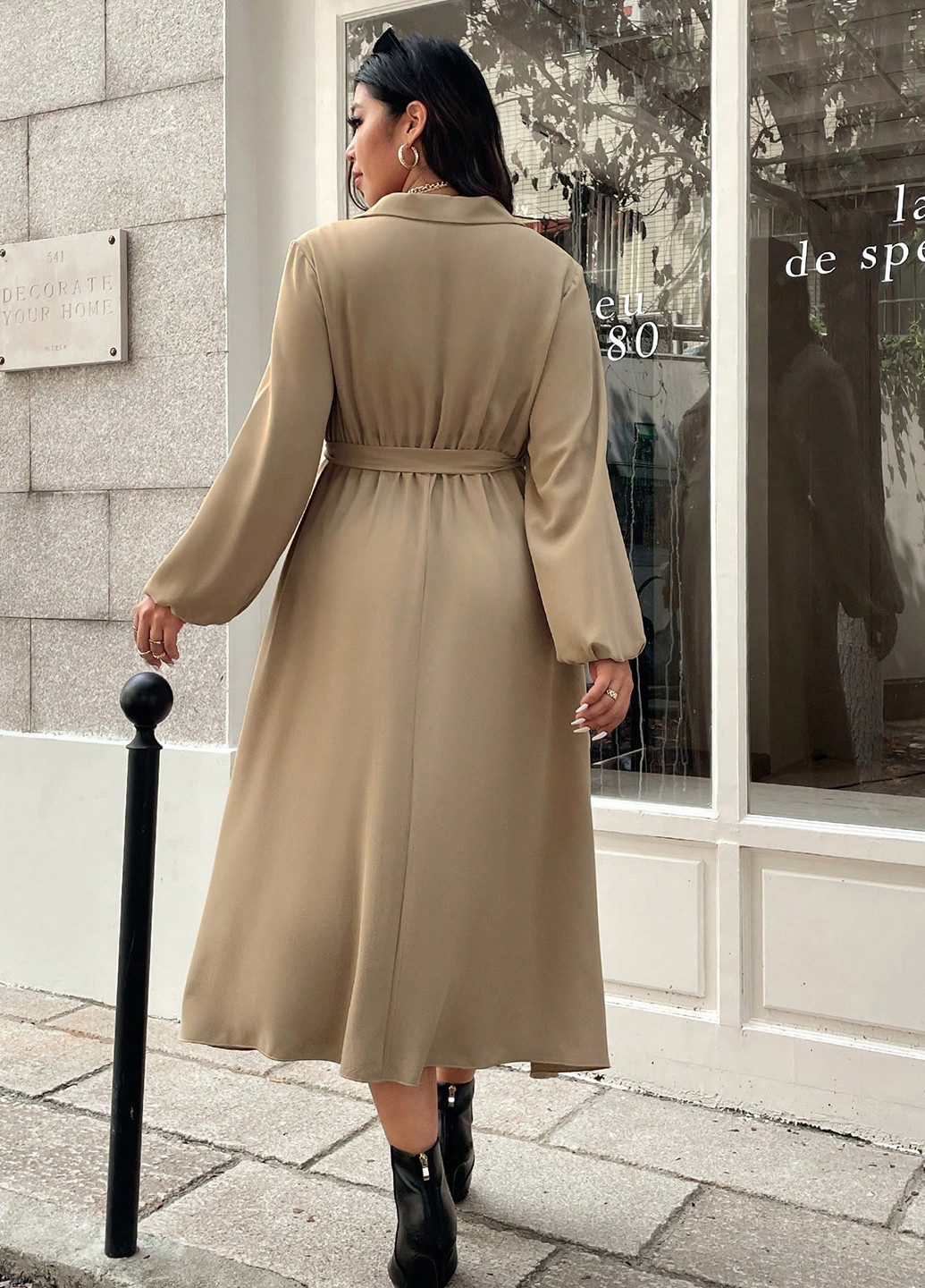 Сіро-бежева святковий, ділова, кежуал сукня кльош, на запах, а-силует SHEIN однотонна