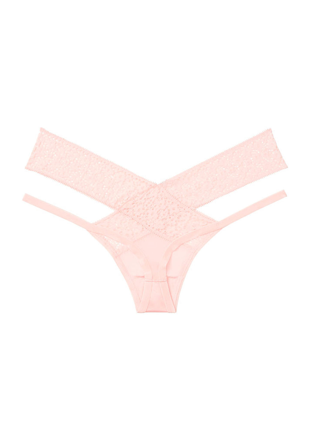 Трусики Victoria's Secret стрінги однотонні світло-рожеві відверті поліамід