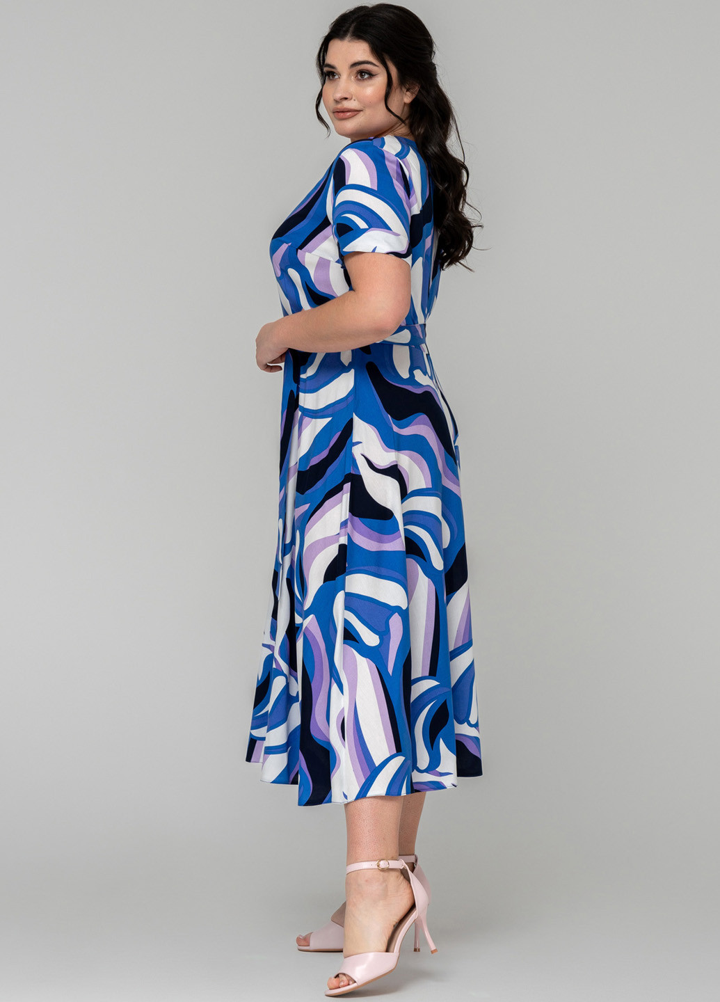 Комбинированное кэжуал платье клеш A'll Posa с абстрактным узором