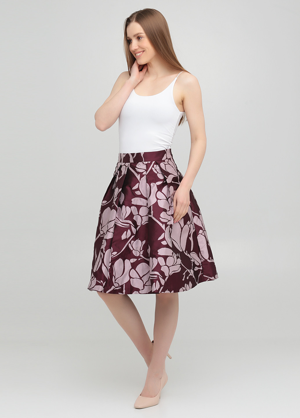 Бордовая кэжуал цветочной расцветки юбка Vero Moda клешированная