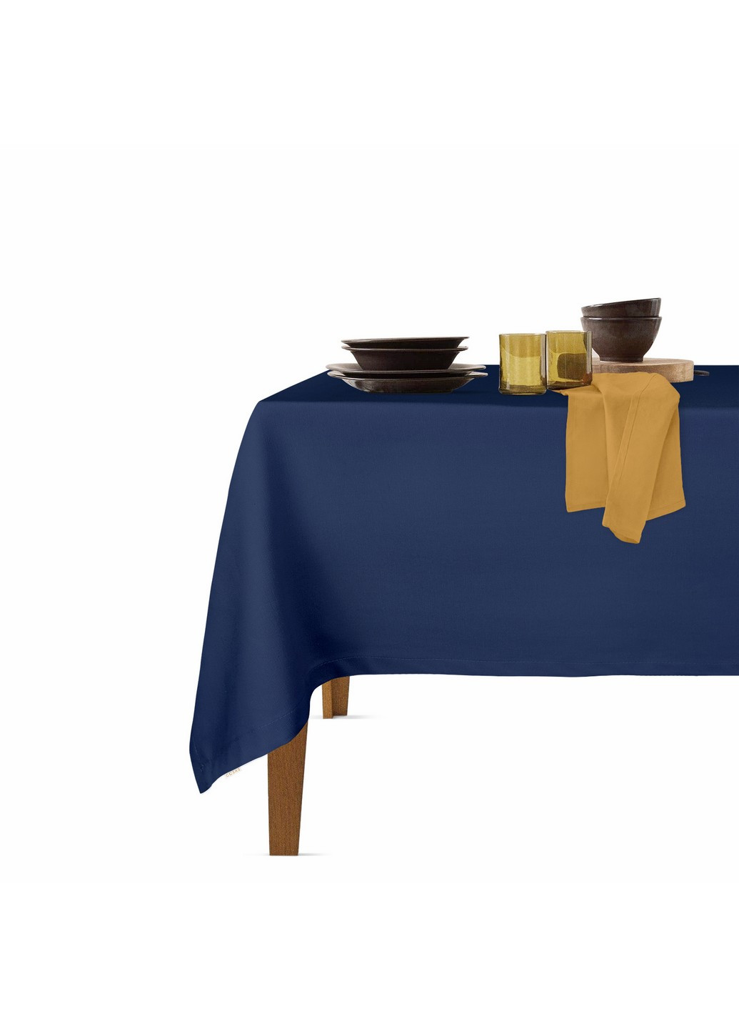 Столовий набір для сервірування столу скатертина DarkBlue 140х180 і серветки тканинні Mustard 35х35 - 4 шт (4822052073810) Cosas (252506542)