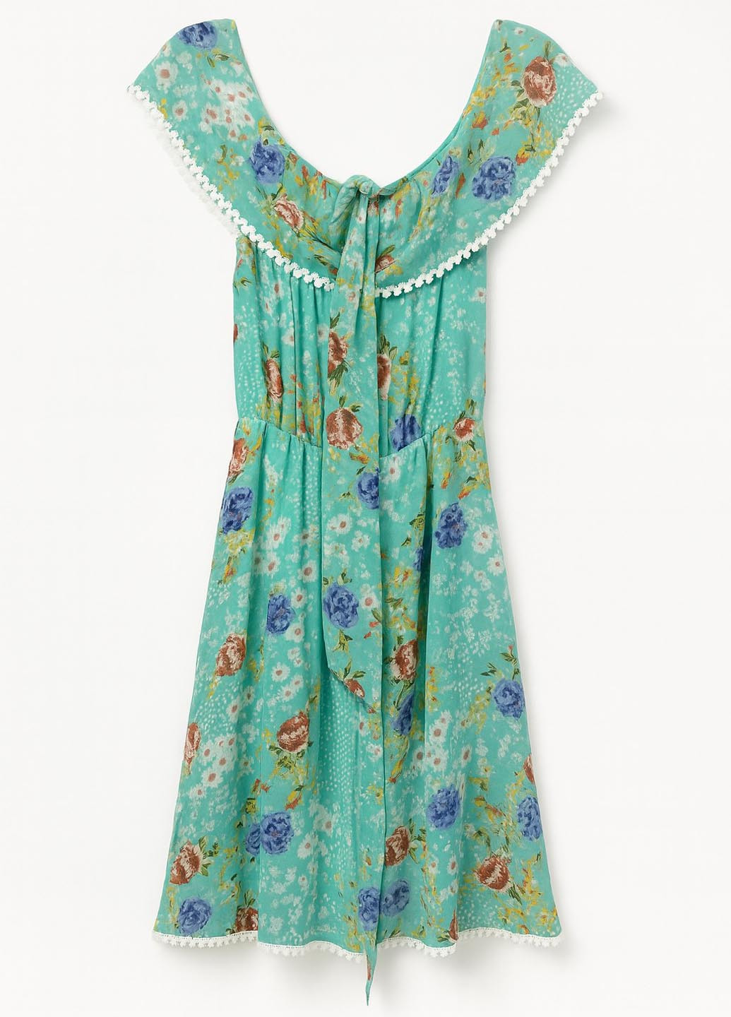 Бирюзовое кэжуал платье с открытыми плечами Vicolo с цветочным принтом