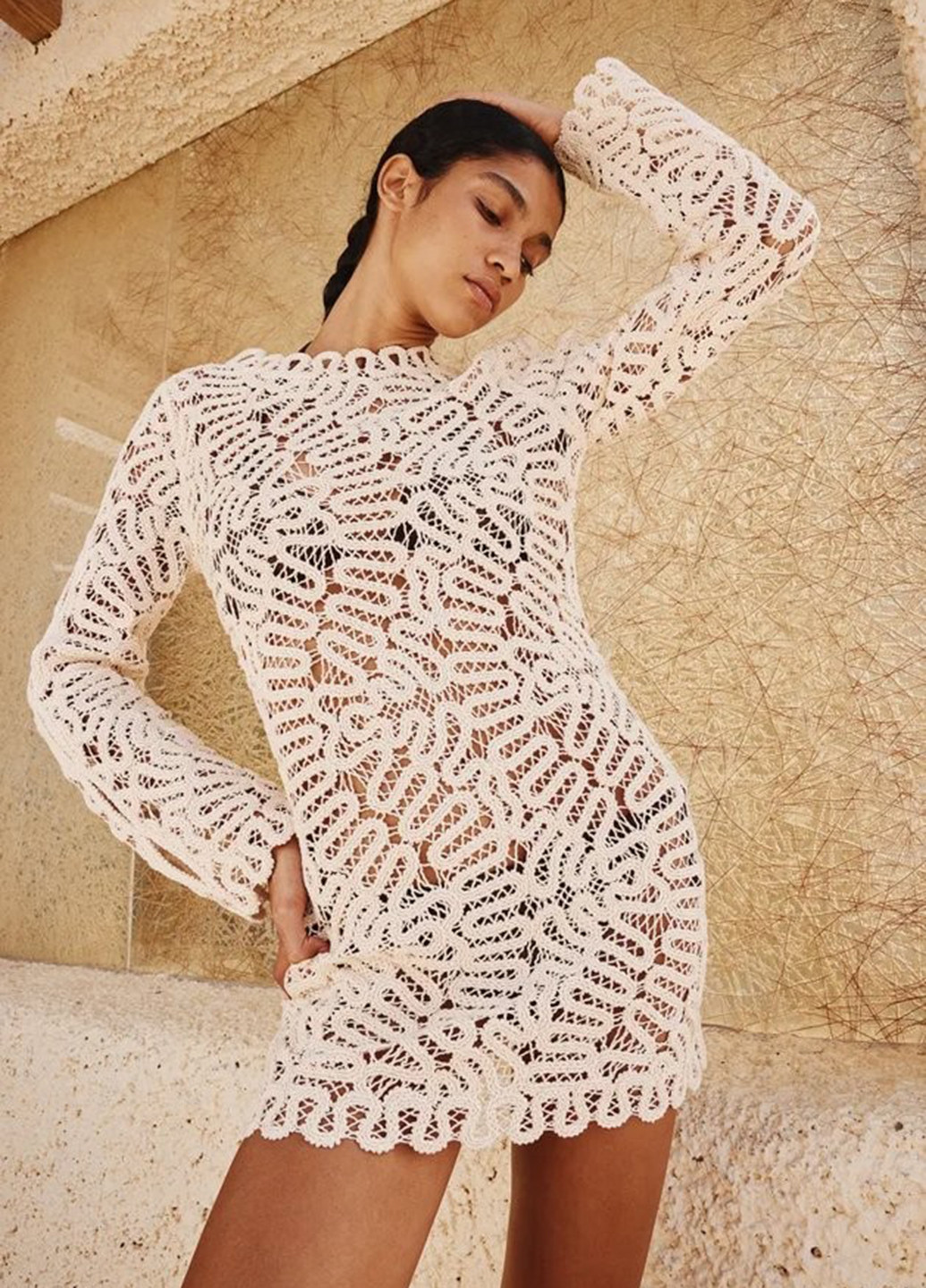 Светло-бежевое кэжуал платье а-силуэт H&M однотонное