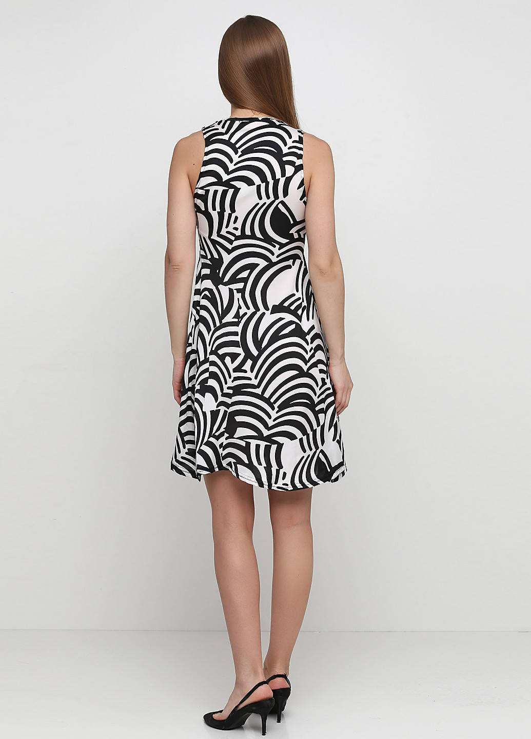 Черно-белое кэжуал платье клеш Smog с орнаментом