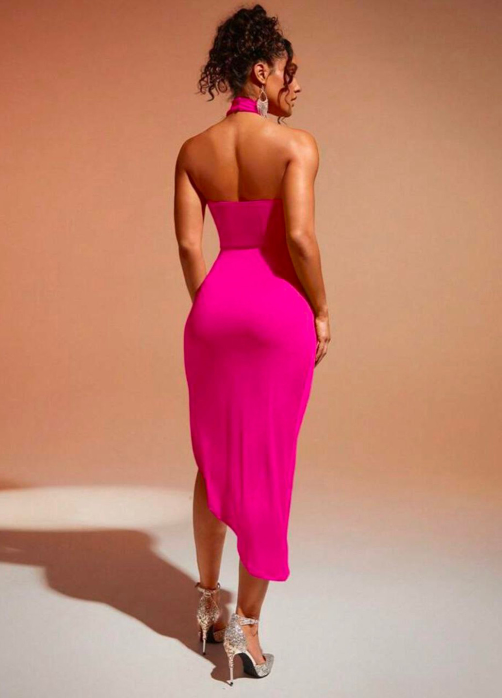 Малиновое кэжуал, вечернее платье с открытой спиной, силуэтная SHEIN однотонное