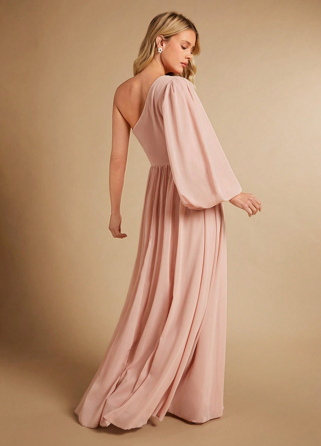 Светло-розовое вечернее платье на одно плечо, а-силуэт SHEIN однотонное