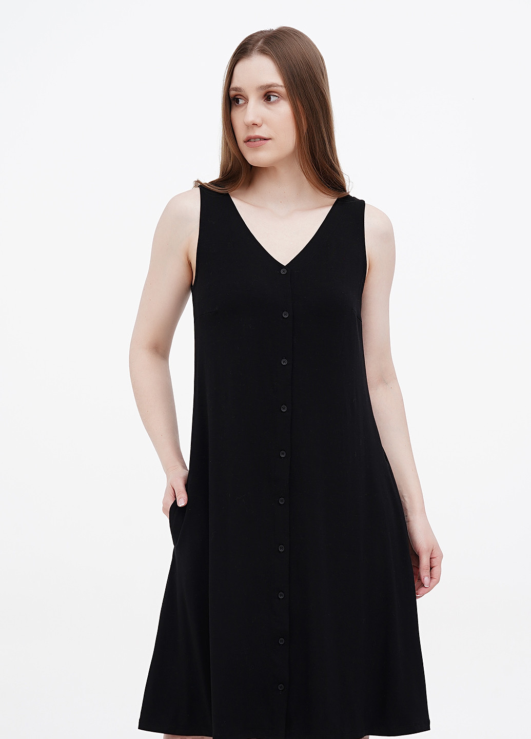 Черное кэжуал платье а-силуэт Garnet Hill однотонное