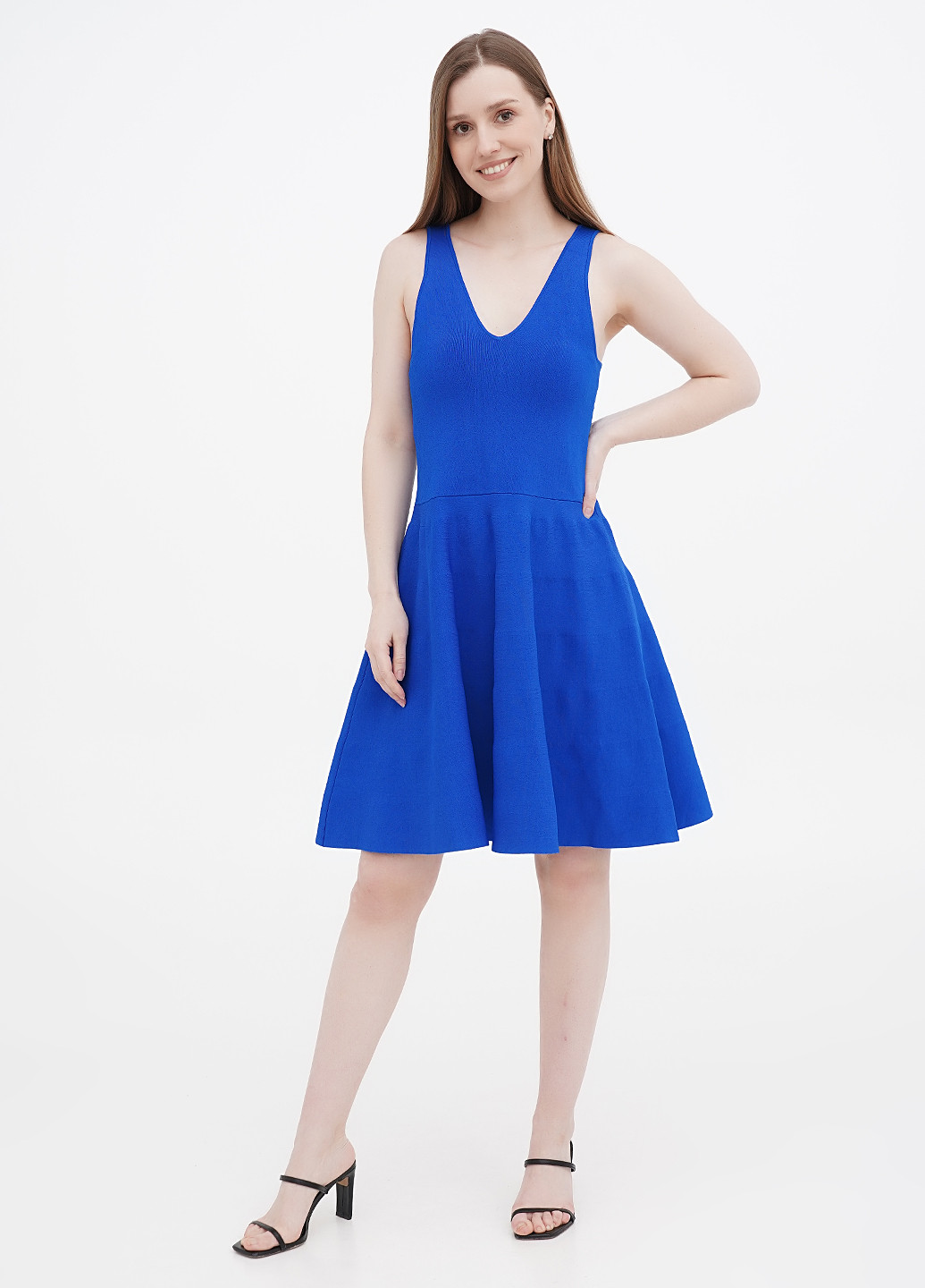 Синее кэжуал платье клеш Ralph Lauren однотонное