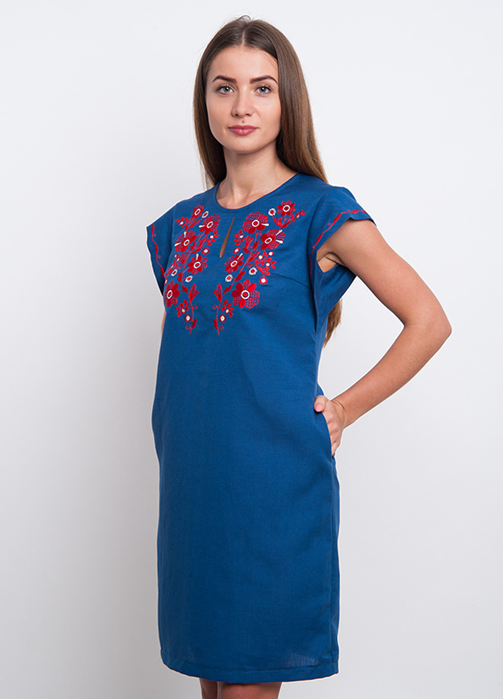 Темно-синее кэжуал платье Vyshyvanka с рисунком