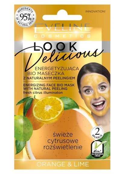 Енергетична маска для обличчя "Апельсин і лайм" Look Delicious Face Bio Mask Eveline Cosmetics (250117179)