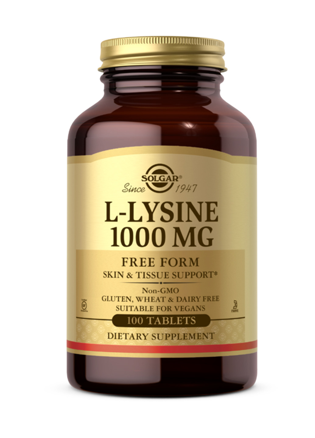 Аминокислота лизин для кожи L-Lysine 1000 mg - 100 tab Solgar (241261199)