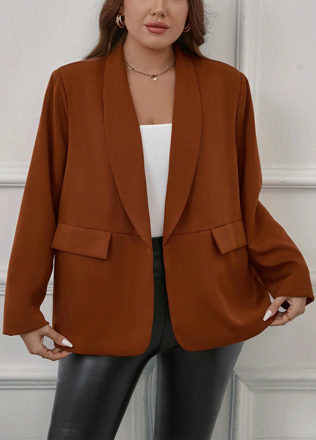 Коричневый женский жакет SHEIN однотонный - демисезонный