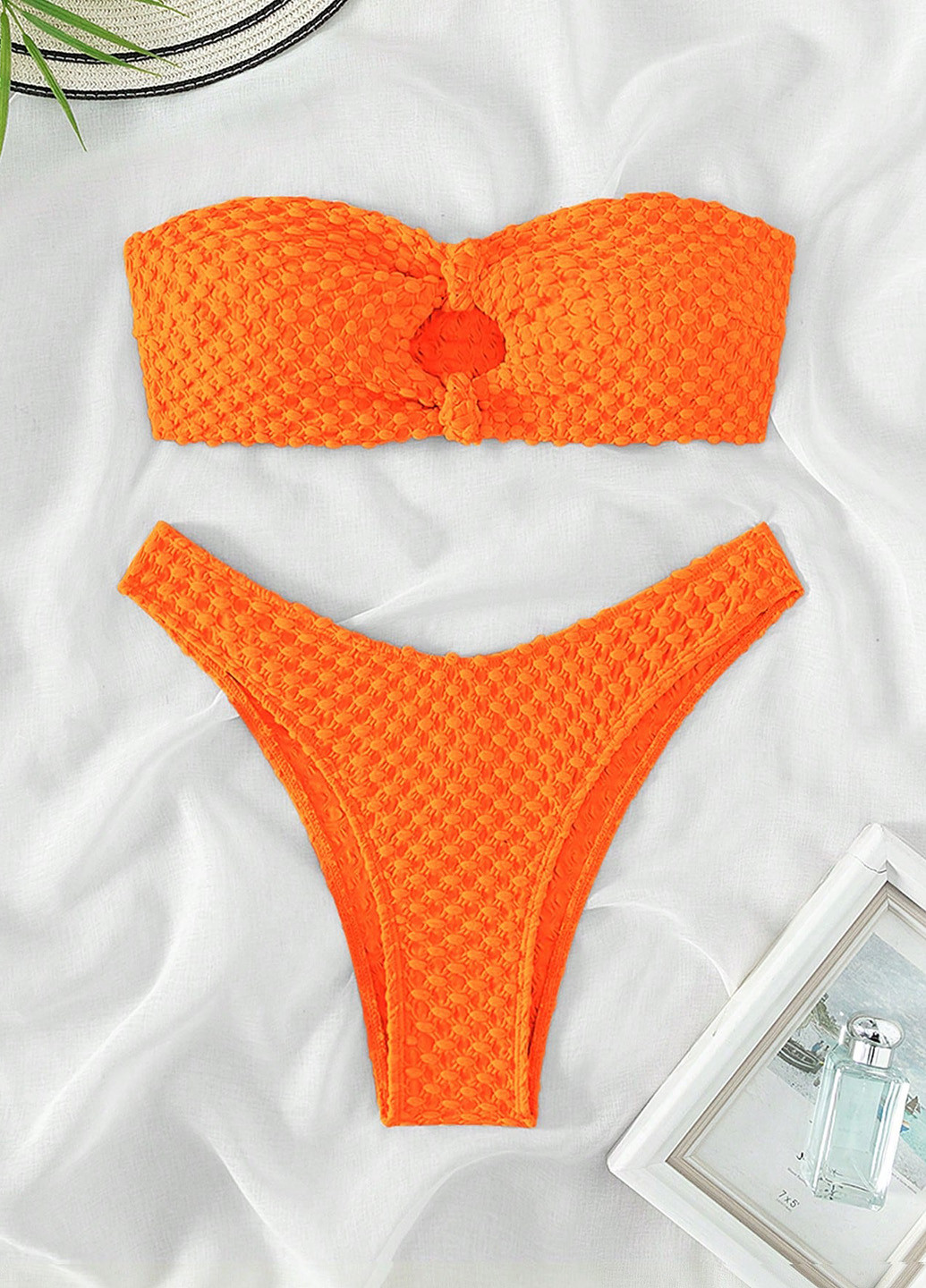 Оранжевый летний купальник (лиф, трусики) бандо, раздельный SHEIN