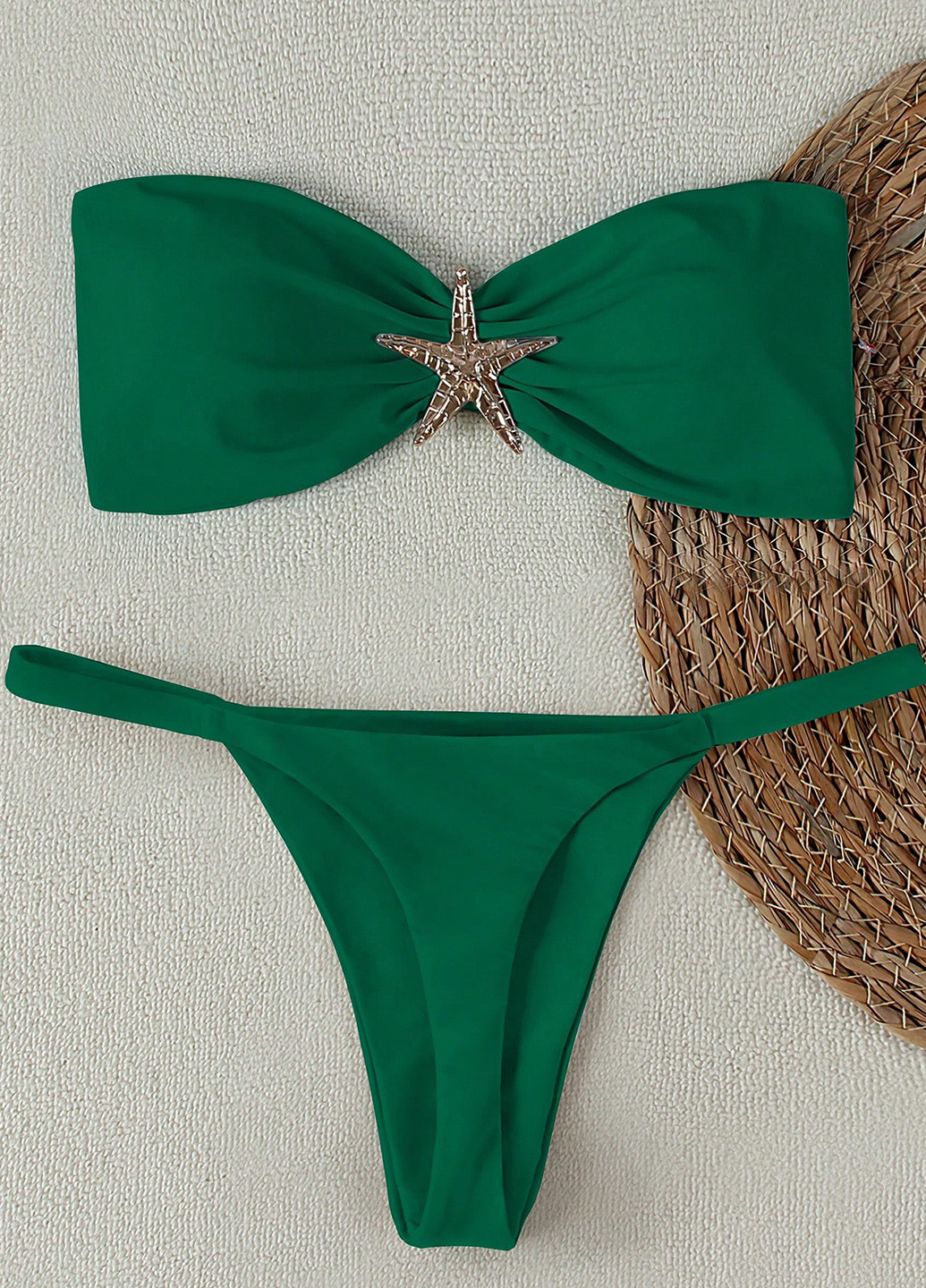Зеленый летний купальник (лиф, трусики) бандо, раздельный SHEIN