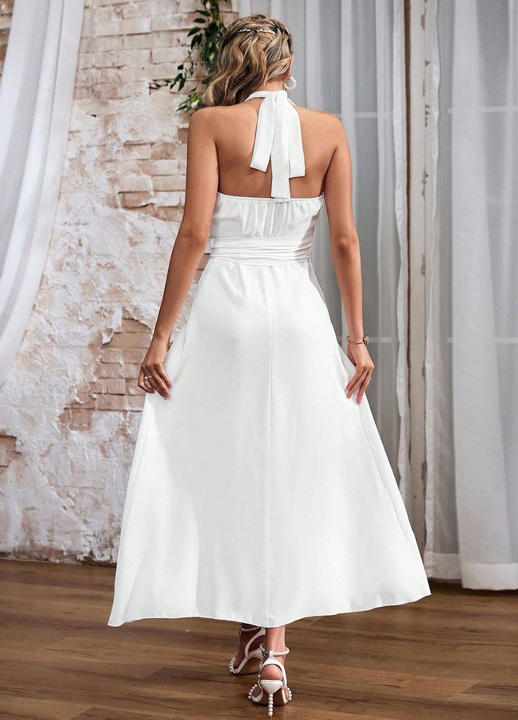 Білий кежуал сукня в грецькому стилі SHEIN однотонна