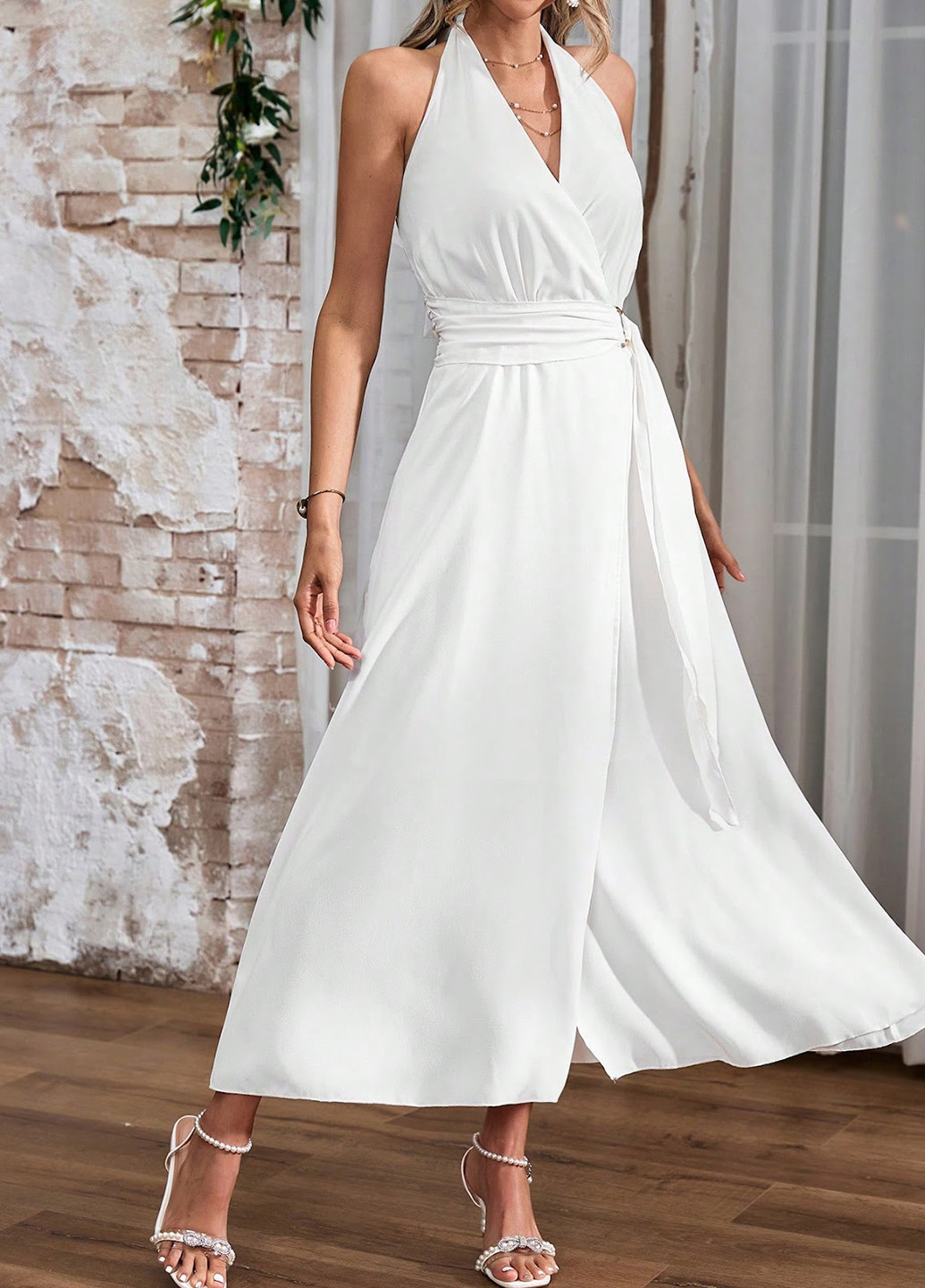 Білий кежуал сукня в грецькому стилі SHEIN однотонна