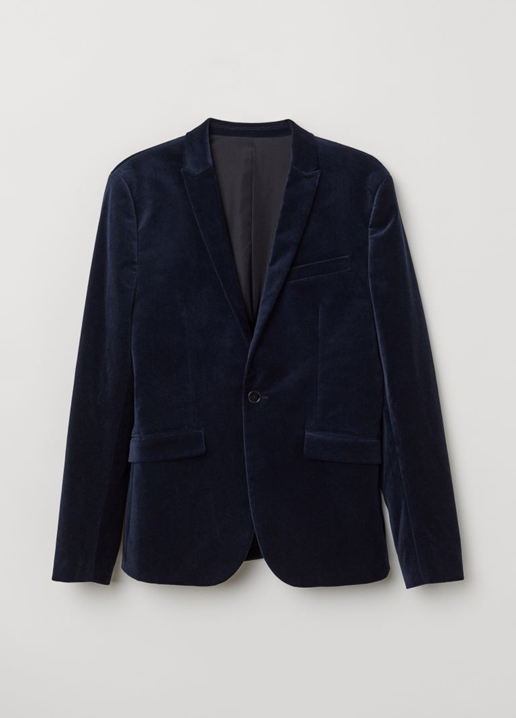 Пиджак H&M однобортный однотонный тёмно-синий кэжуал хлопок, велюр