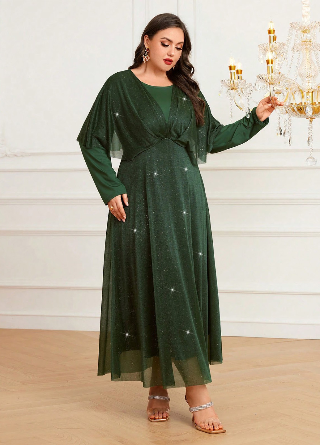 Смарагдова вечірня сукня а-силует SHEIN однотонна