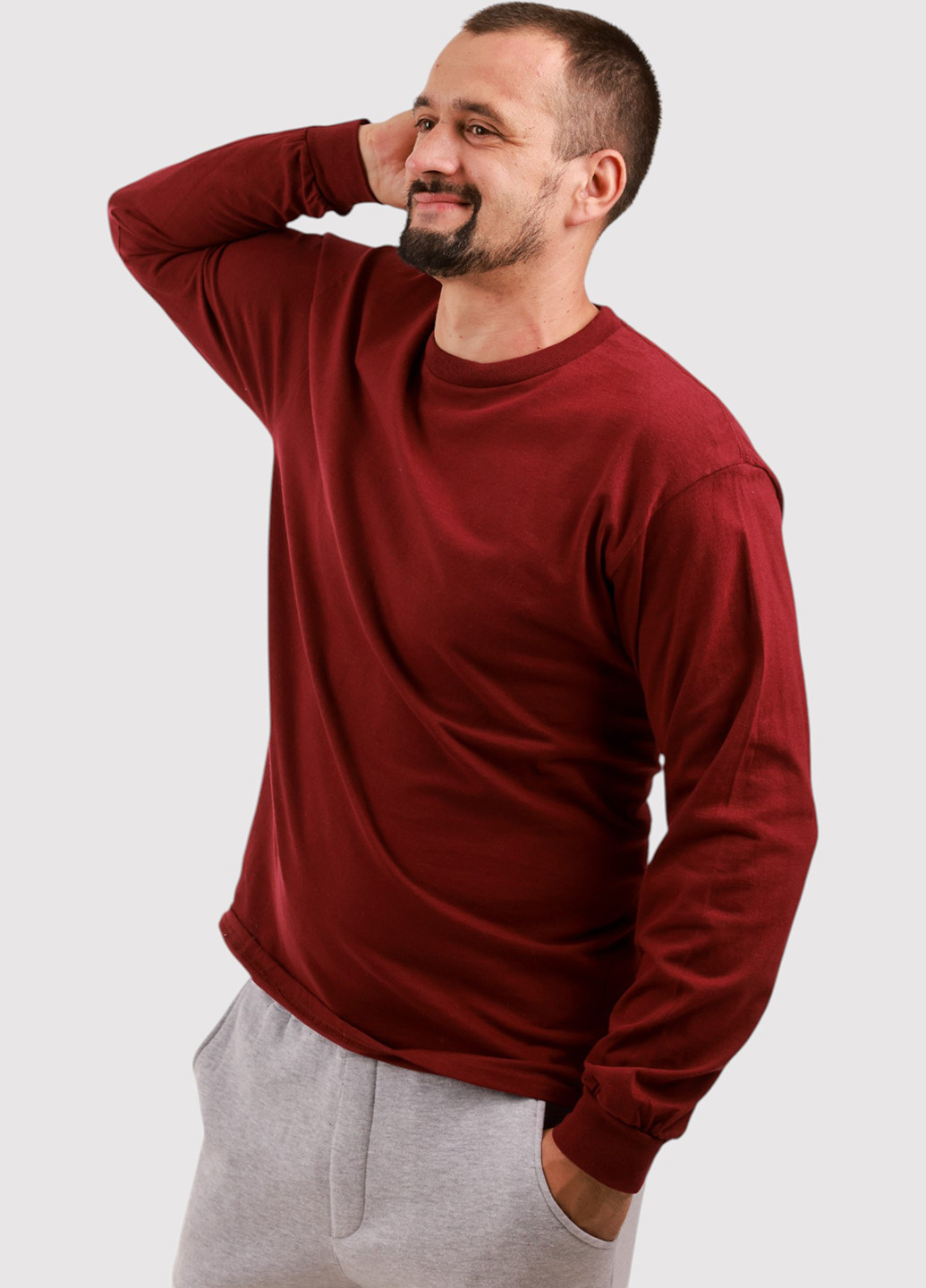 Лонгслів Blue 84 однотонний вишневий кежуали бавовна, трикотаж