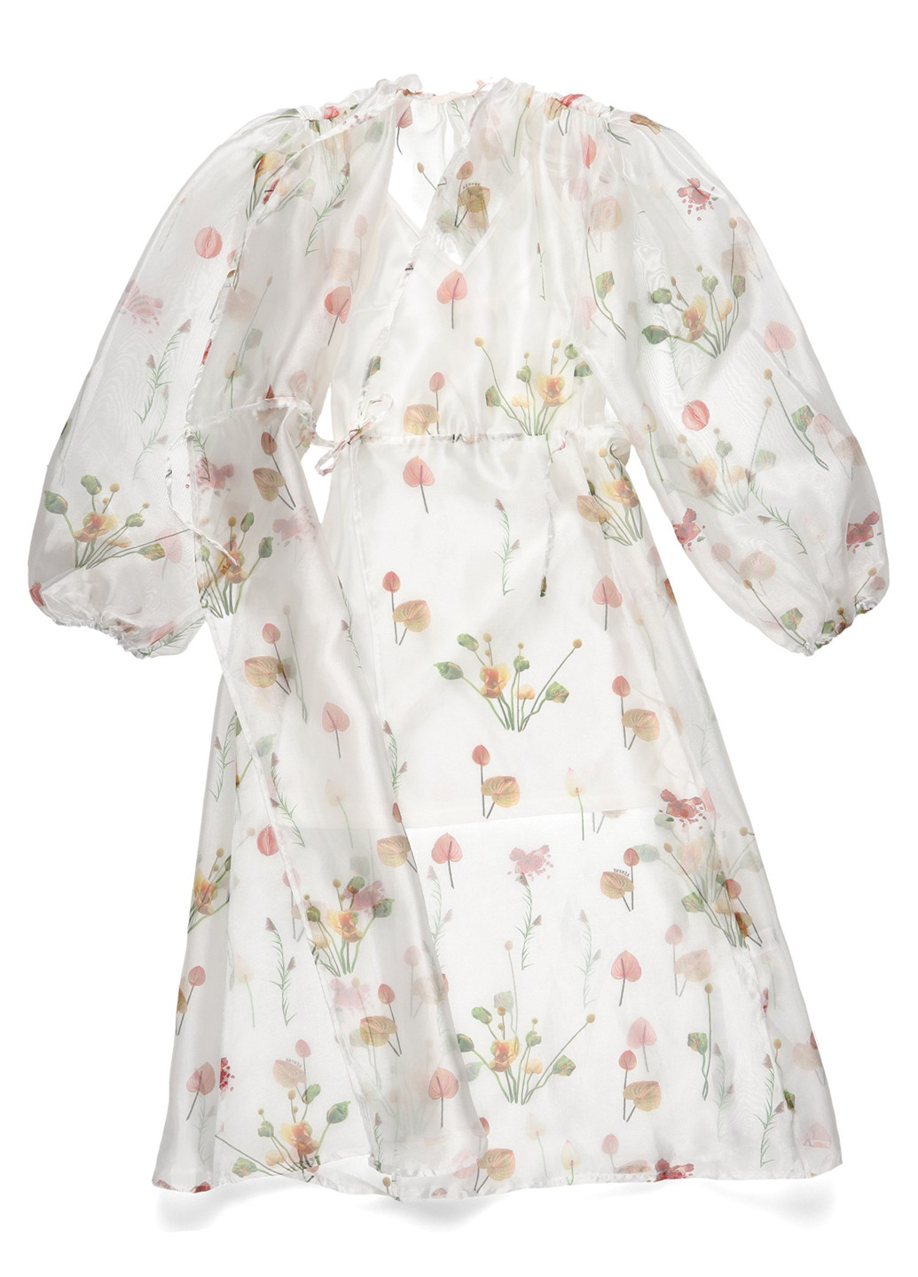 Белое кэжуал платье на запах AERYNE с цветочным принтом