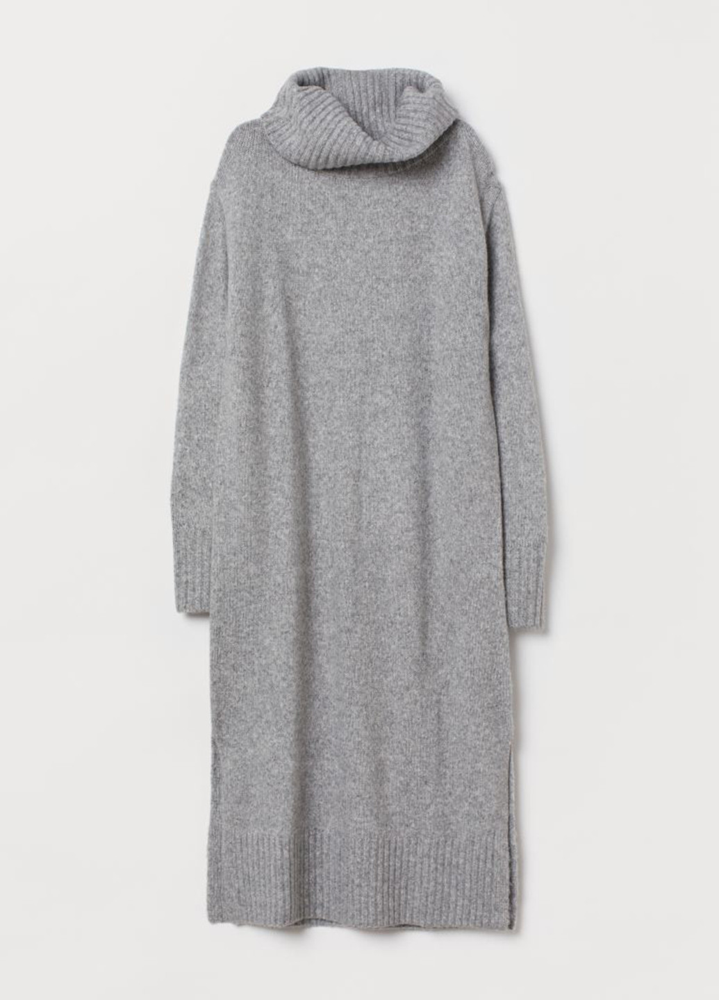 Светло-серое кэжуал платье платье-свитер H&M меланжевое
