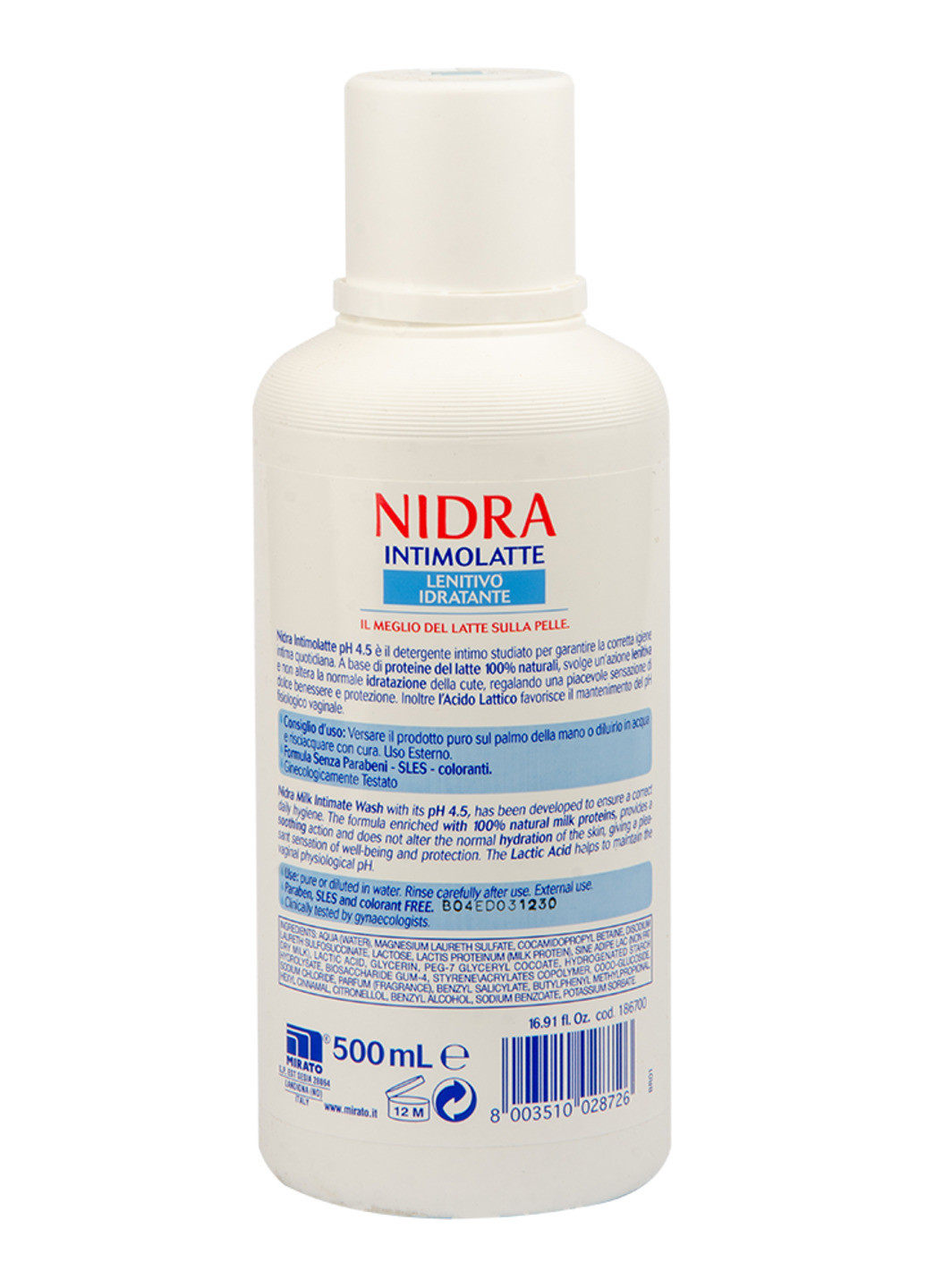 молочко для інтимної гігієни Lenitivo з молочними протеїнами 500 мл Nidra