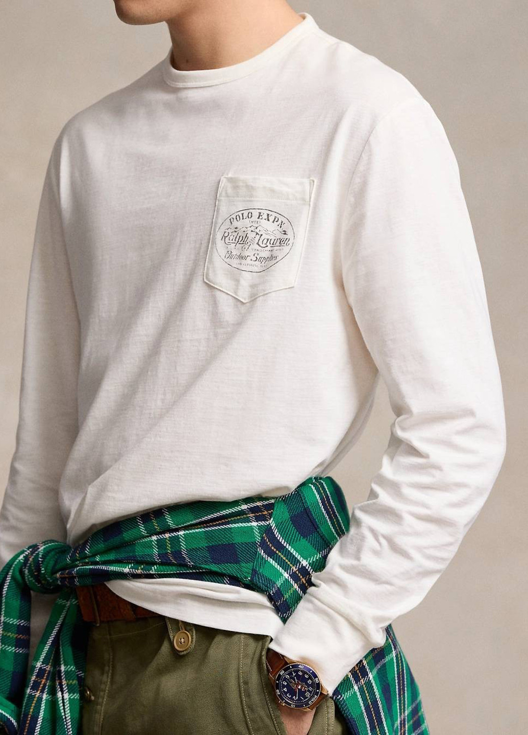 Белый демисезонный кэжуал лонгслив Ralph Lauren однотонный