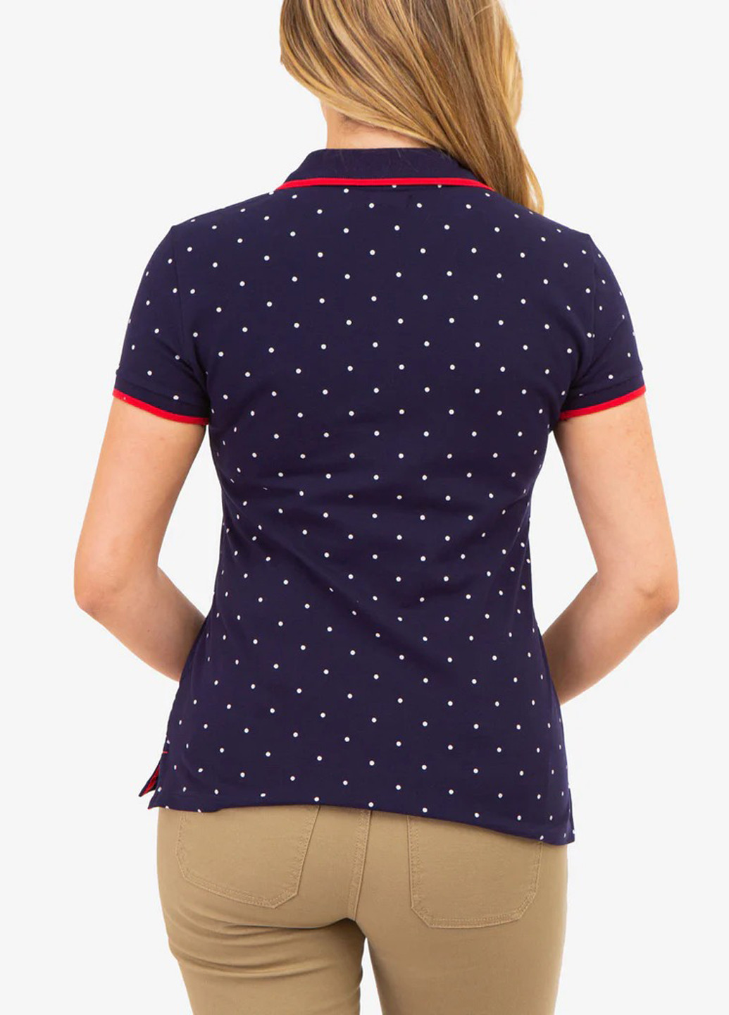Темно-фиолетовая женская футболка-поло U.S. Polo Assn. в горошек