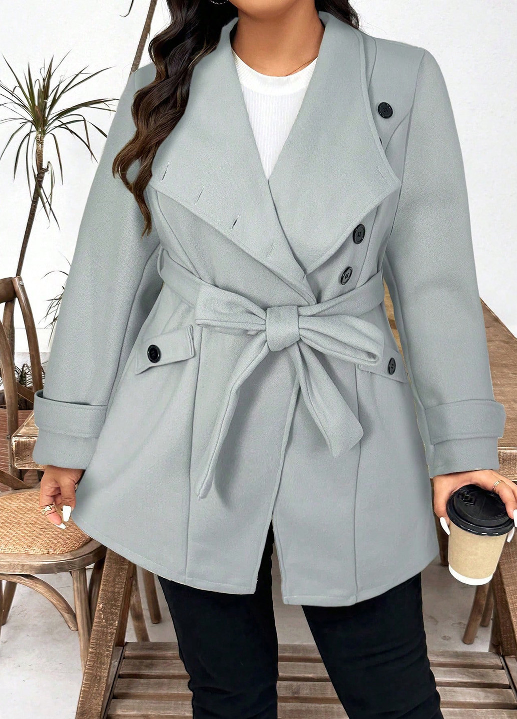 Сіре Кежуал напівпальто SHEIN однотонне