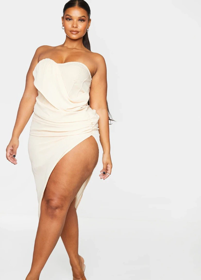 Бежевое кэжуал платье PrettyLittleThing однотонное