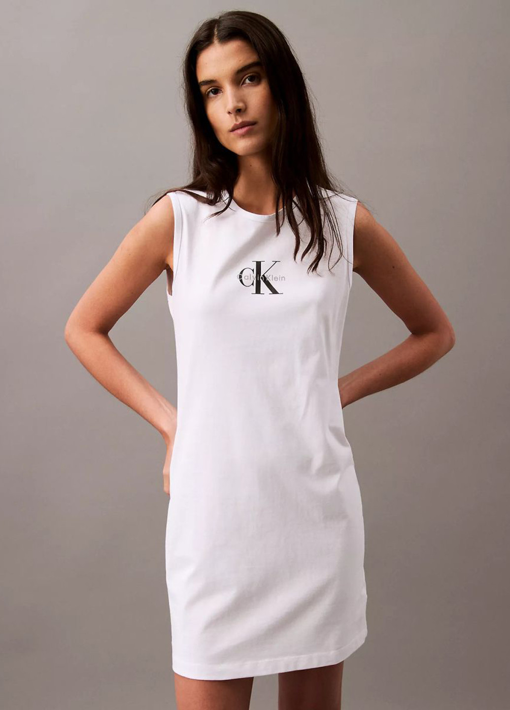 Білий кежуал сукня а-силует, сукня-майка Calvin Klein з логотипом