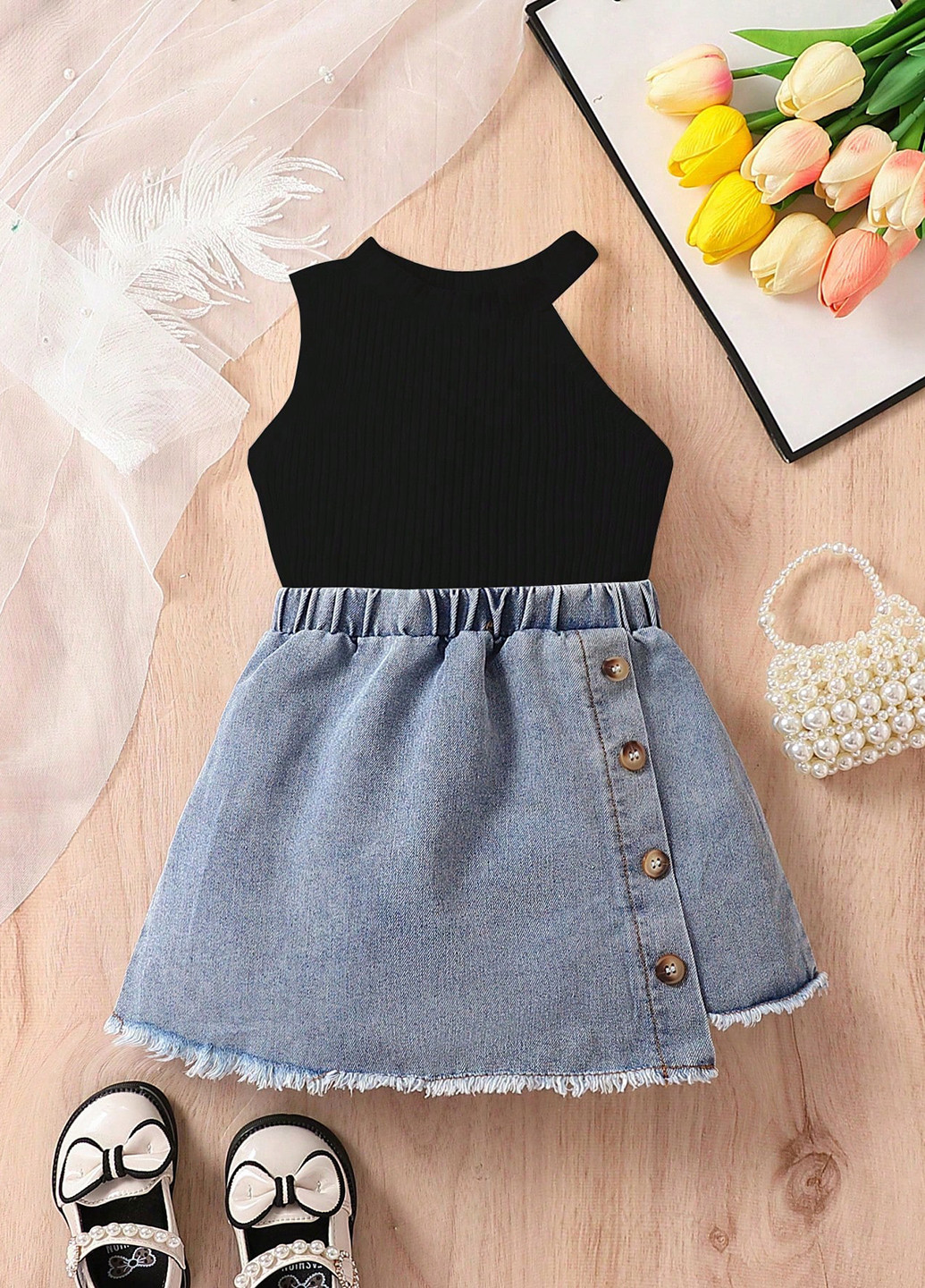 Черный летний комплект (топ, юбка) SHEIN