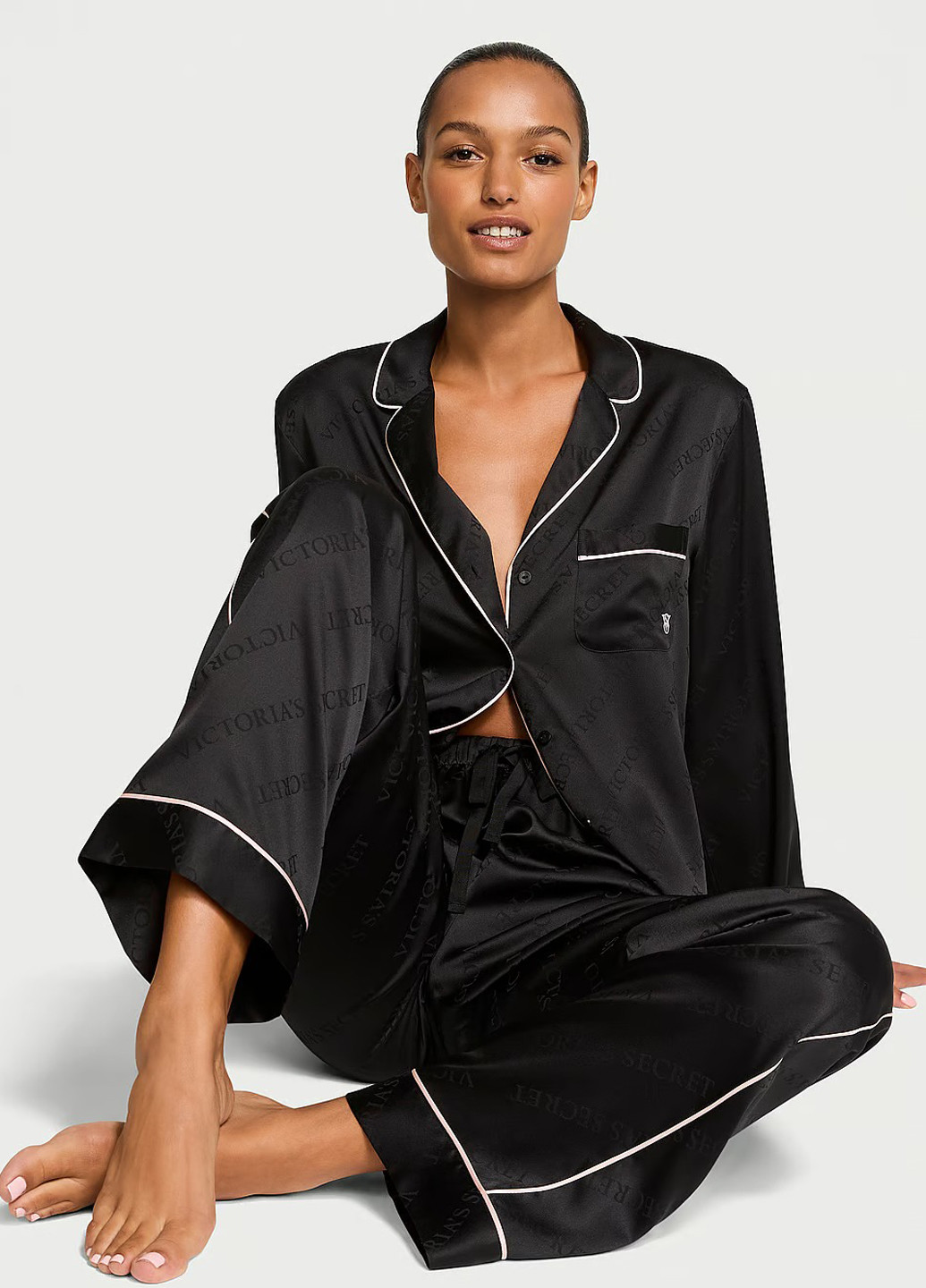 Черная всесезон пижама (рубашка, брюки) рубашка + брюки Victoria's Secret