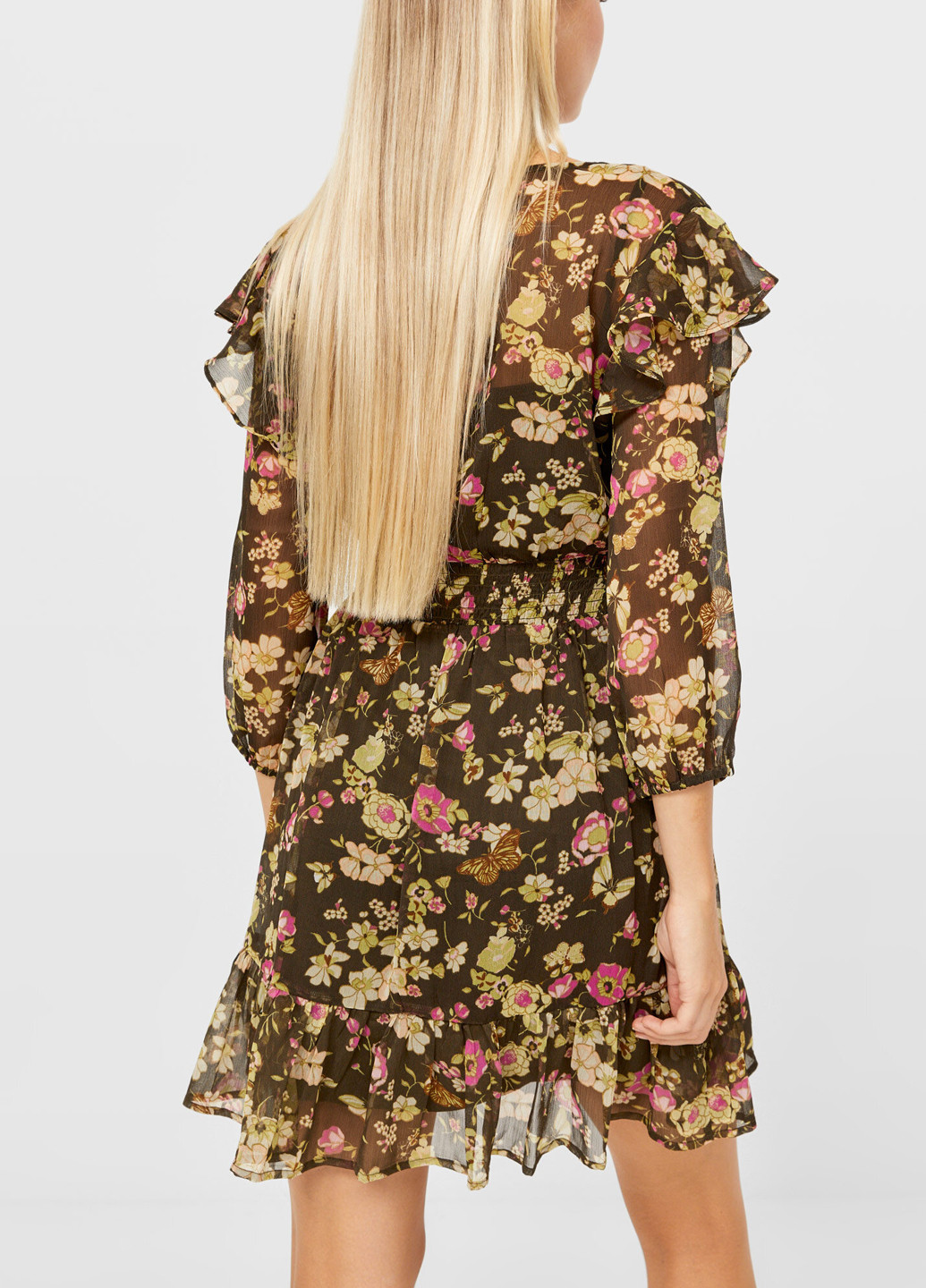 Оливкова (хакі) кежуал сукня а-силует Stradivarius з квітковим принтом