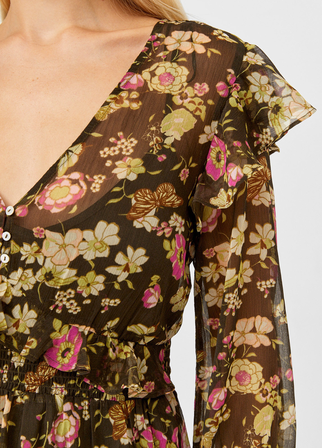 Оливкова (хакі) кежуал сукня а-силует Stradivarius з квітковим принтом