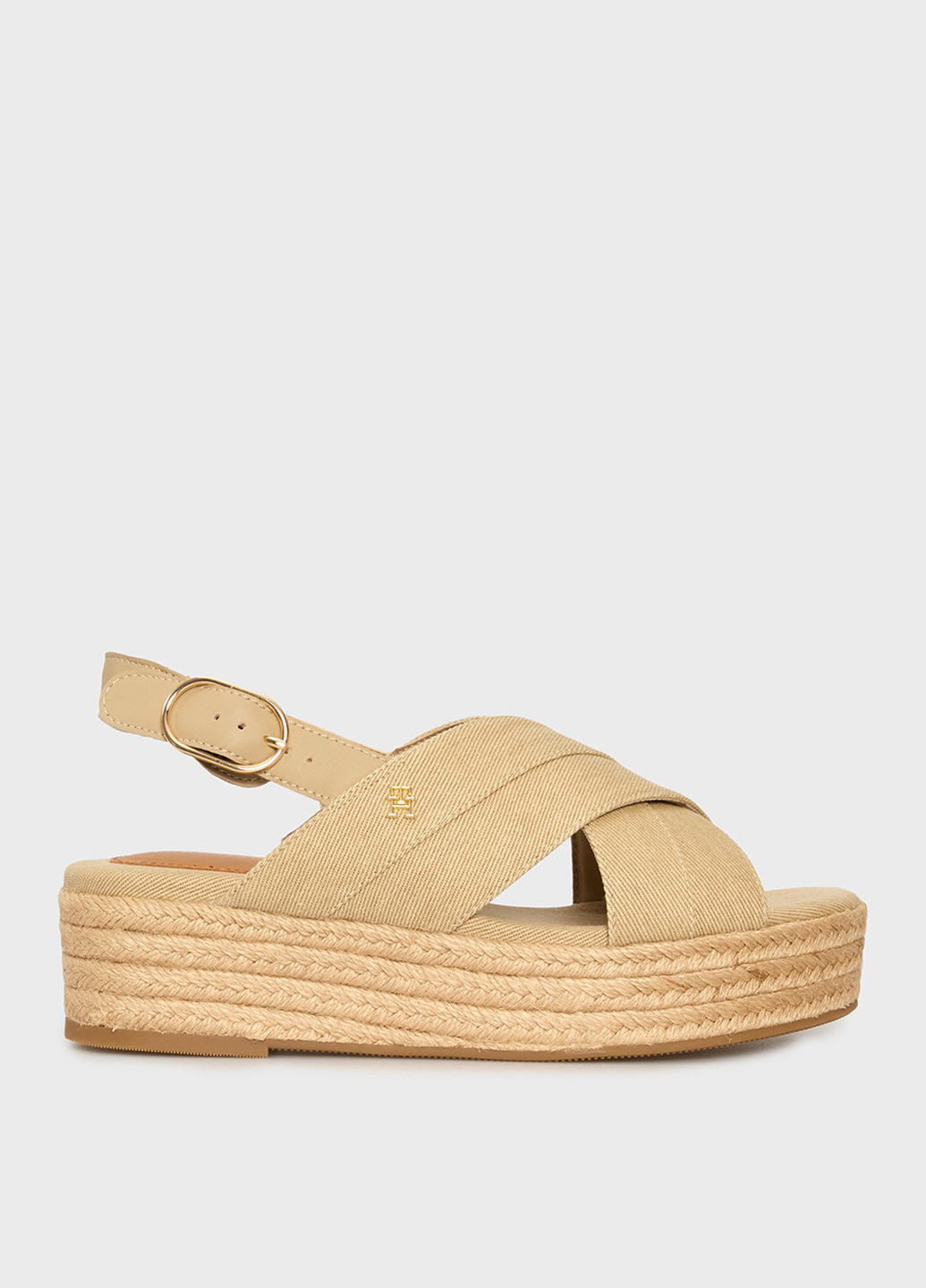 Бежевые босоножки Tommy Hilfiger с ремешком на плетеной подошве, с логотипом