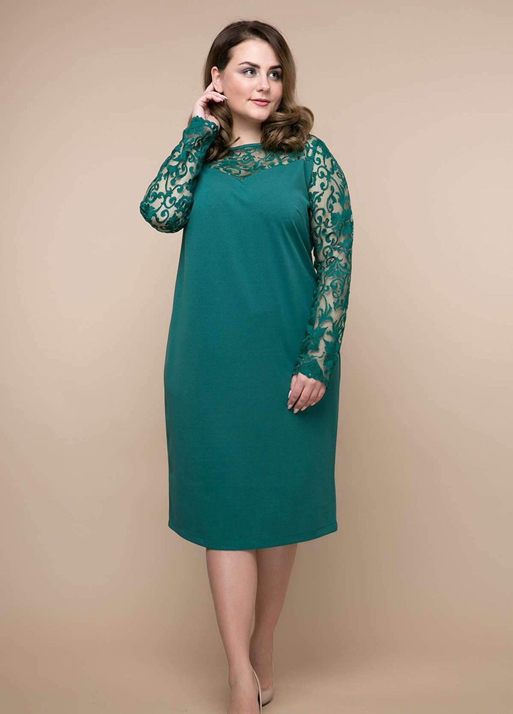 Зеленое кэжуал платье прямого силуэта эмилия зеленое Tatiana однотонное