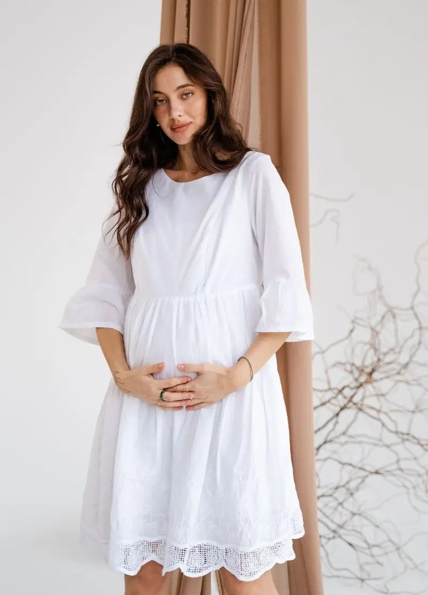 Белое кэжуал белое платье для беременных и кормящих мам с секретом для кормления To Be однотонное