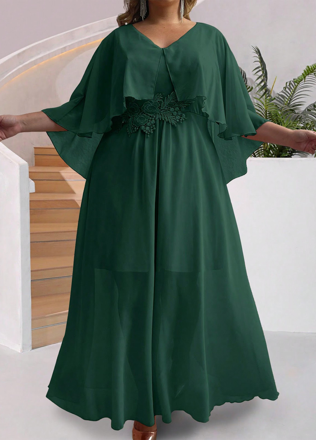 Темно-зеленое вечернее платье в стиле ампир SHEIN однотонное