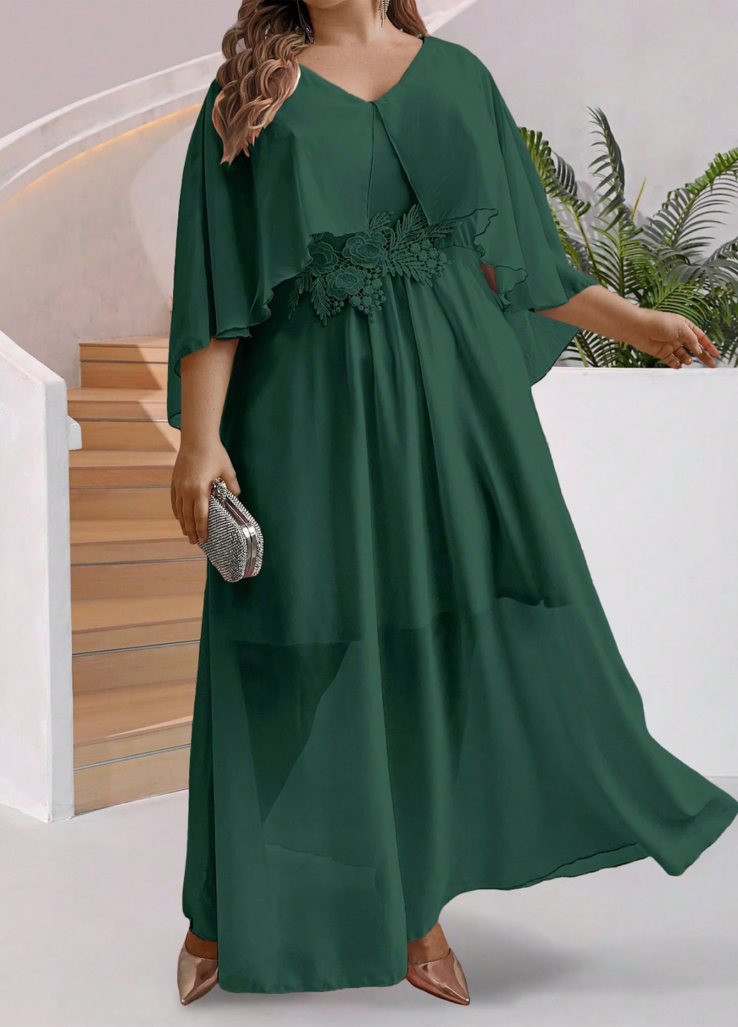 Темно-зеленое вечернее платье в стиле ампир SHEIN однотонное