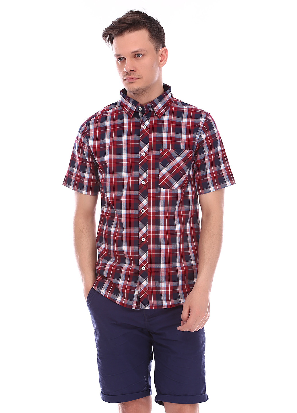 Темно-красная кэжуал рубашка в клетку Q.Silver с коротким рукавом
