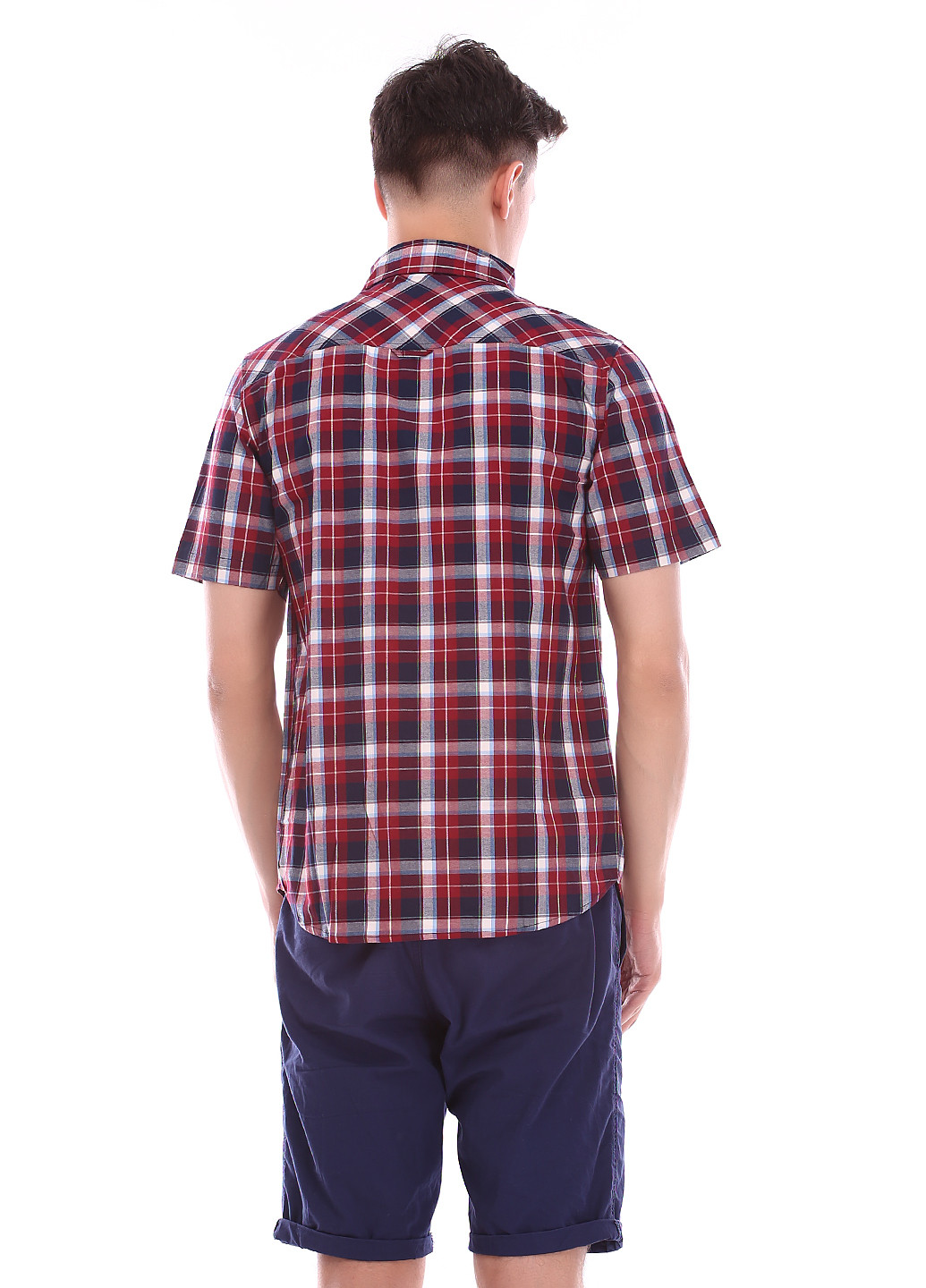 Темно-красная кэжуал рубашка в клетку Q.Silver с коротким рукавом