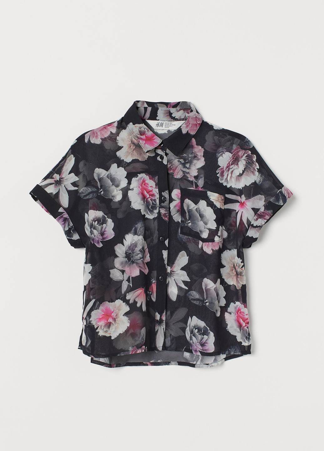 Черная цветочной расцветки блузка H&M летняя
