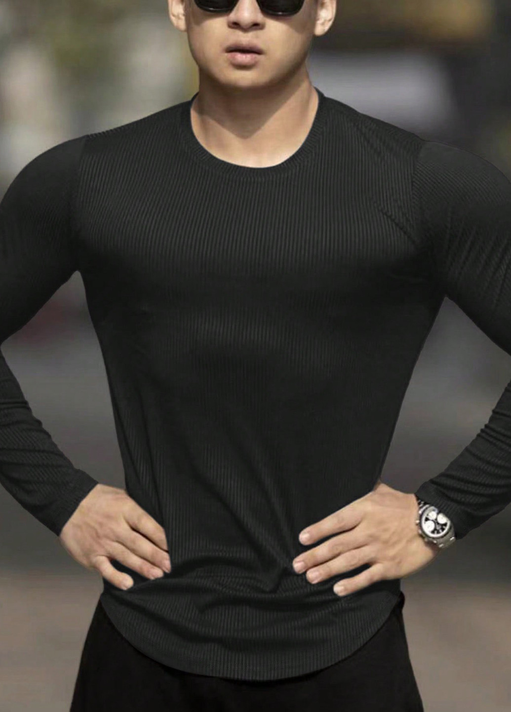 Лонгслів SHEIN однотонний чорний кежуали поліестер, трикотаж