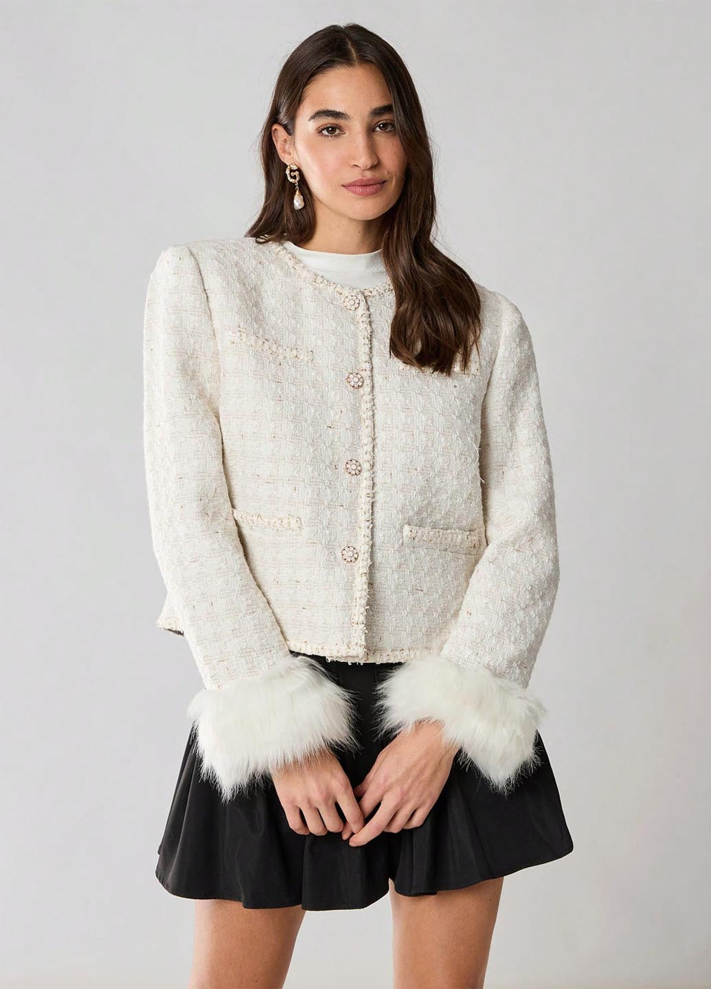 Молочное Кэжуал полупальто однобортное SHEIN в клетку